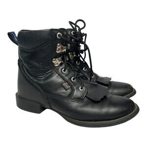 Justin Boots George Strait Kiltie Black Leather Lace Up L0606 Womens Size 7.5B